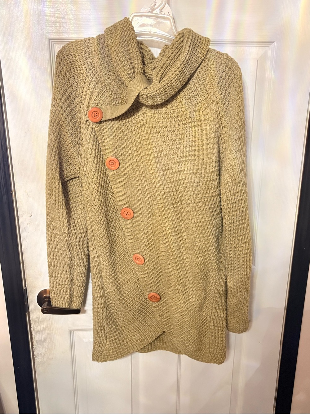 Women's Asymmetrical Button Knit Sweater Cardigan - Tan